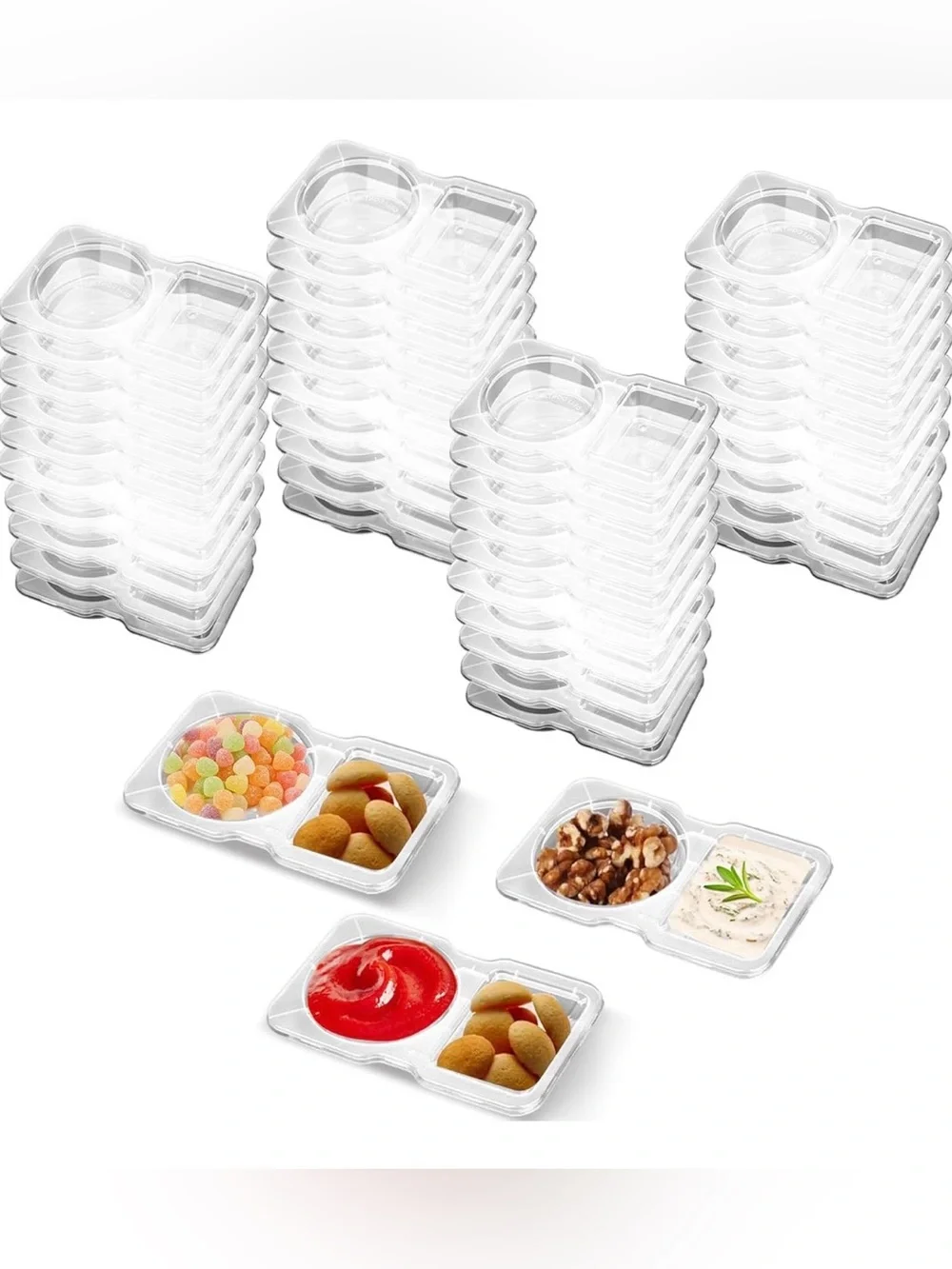20 PCS Snack Containers with Lid, Leakproof Dipping Containers with 2 Compartmen